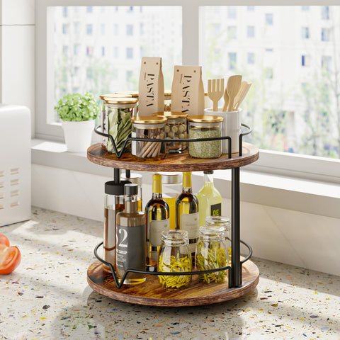 KLM 12-inch wood lazy susan doubles as a decorative display for potpourri or candles.