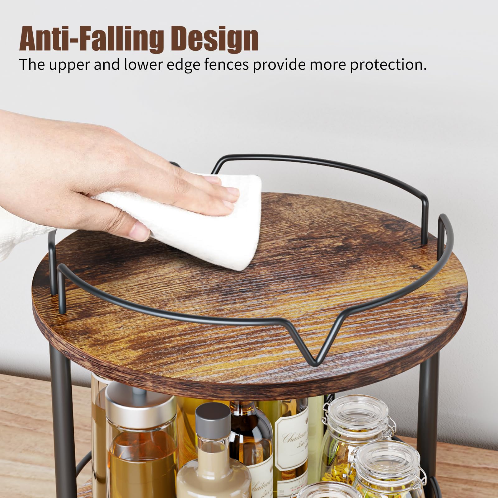 KLM 12-inch wood lazy susan on countertop fits compact spaces for everyday use.
