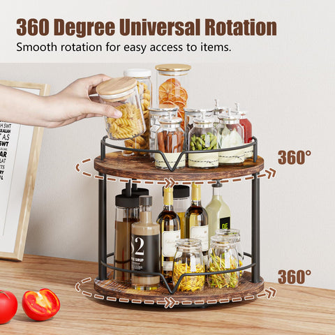 KLM 12-inch wood lazy susan two tiers maximize compact storage and quick ingredient access.