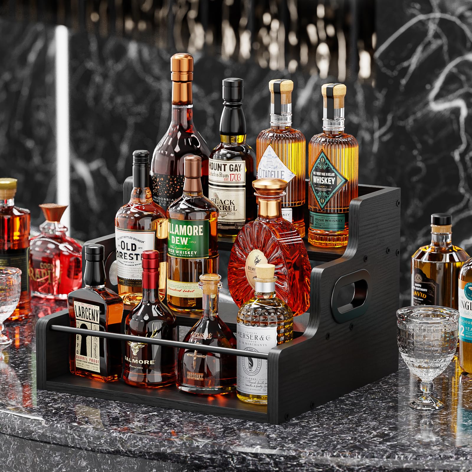 KLM Coffee Syrup Rack Organizer keeps syrups within reach.