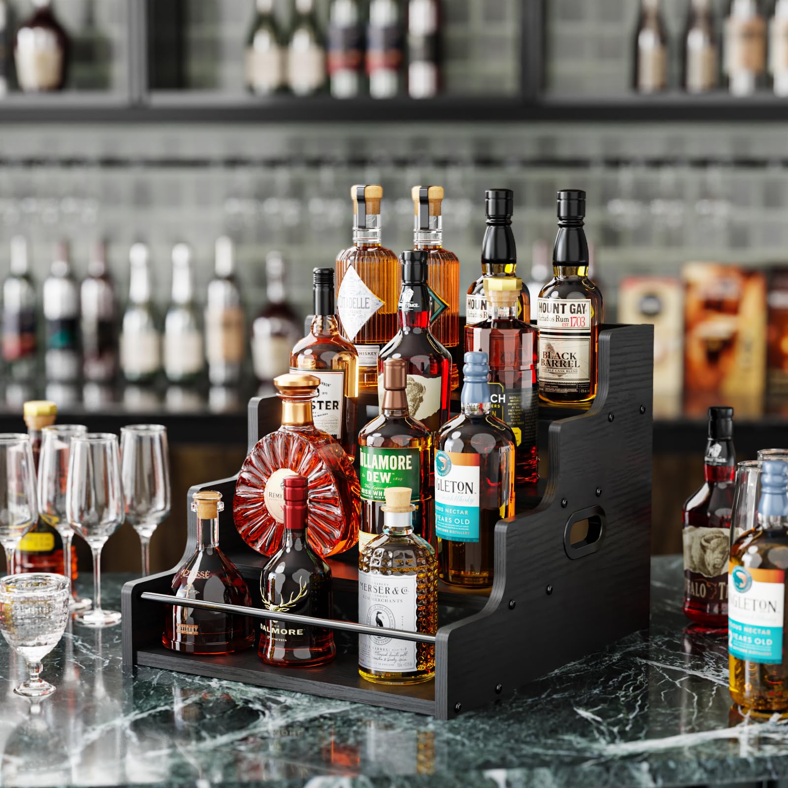 KLM coffee syrup rack organizer holding assorted flavors in a compact setup
