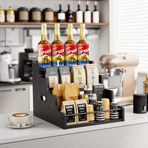 KLM four-tier countertop rack displaying bottles across graduated levels