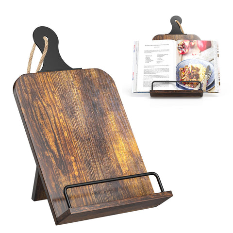 KLM kitchen cookbook stand wooden frame close-up highlighting sturdy construction.
