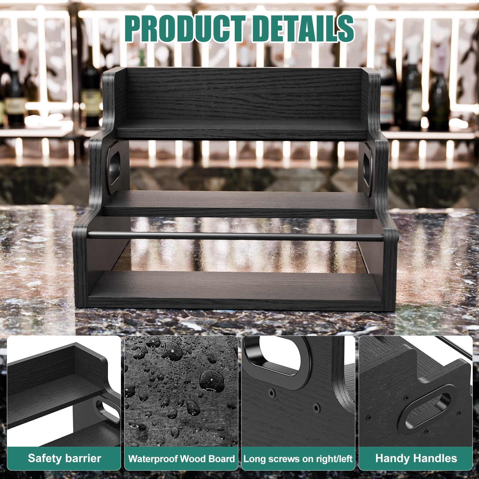 KLM Black Finish Liquor Cabinet Shelf adds sleek storage.