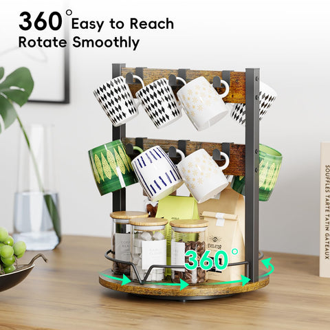KLM mug tree holder with rotating base lets you access mugs from any angle.
