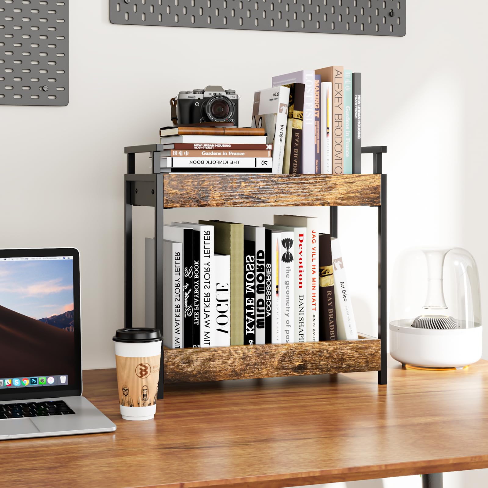 KLM office desktop storage rack keeps supplies organized at hand.