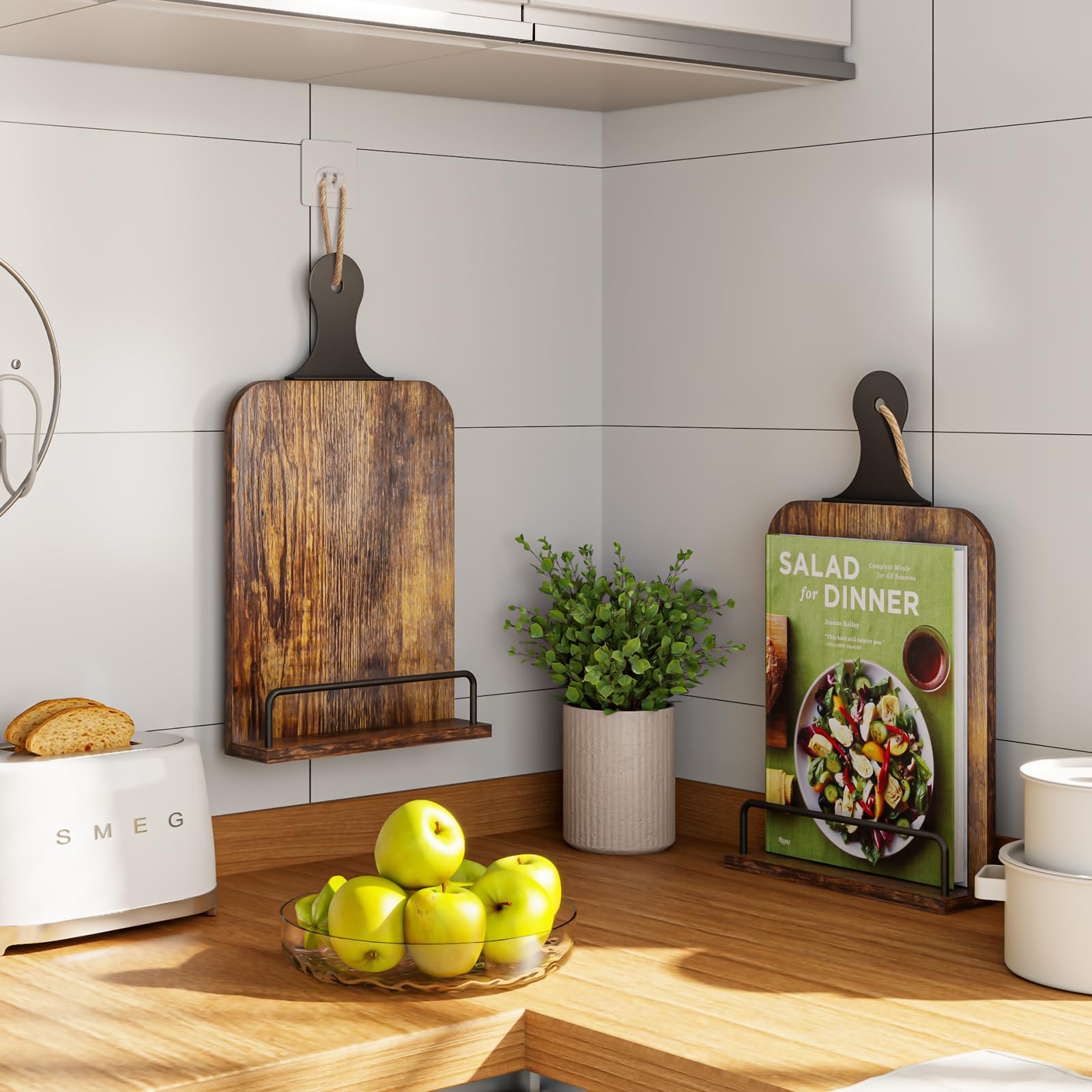 KLM rustic cookbook stand wall hanging with jute string decor.