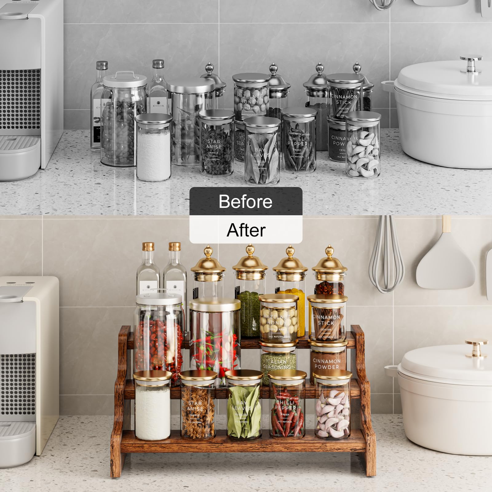 KLM spice rack kitchen storage emphasizes visibility and quick access