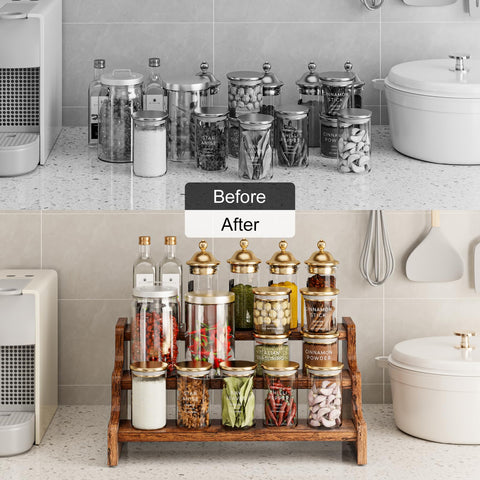 KLM spice rack kitchen storage emphasizes visibility and quick access