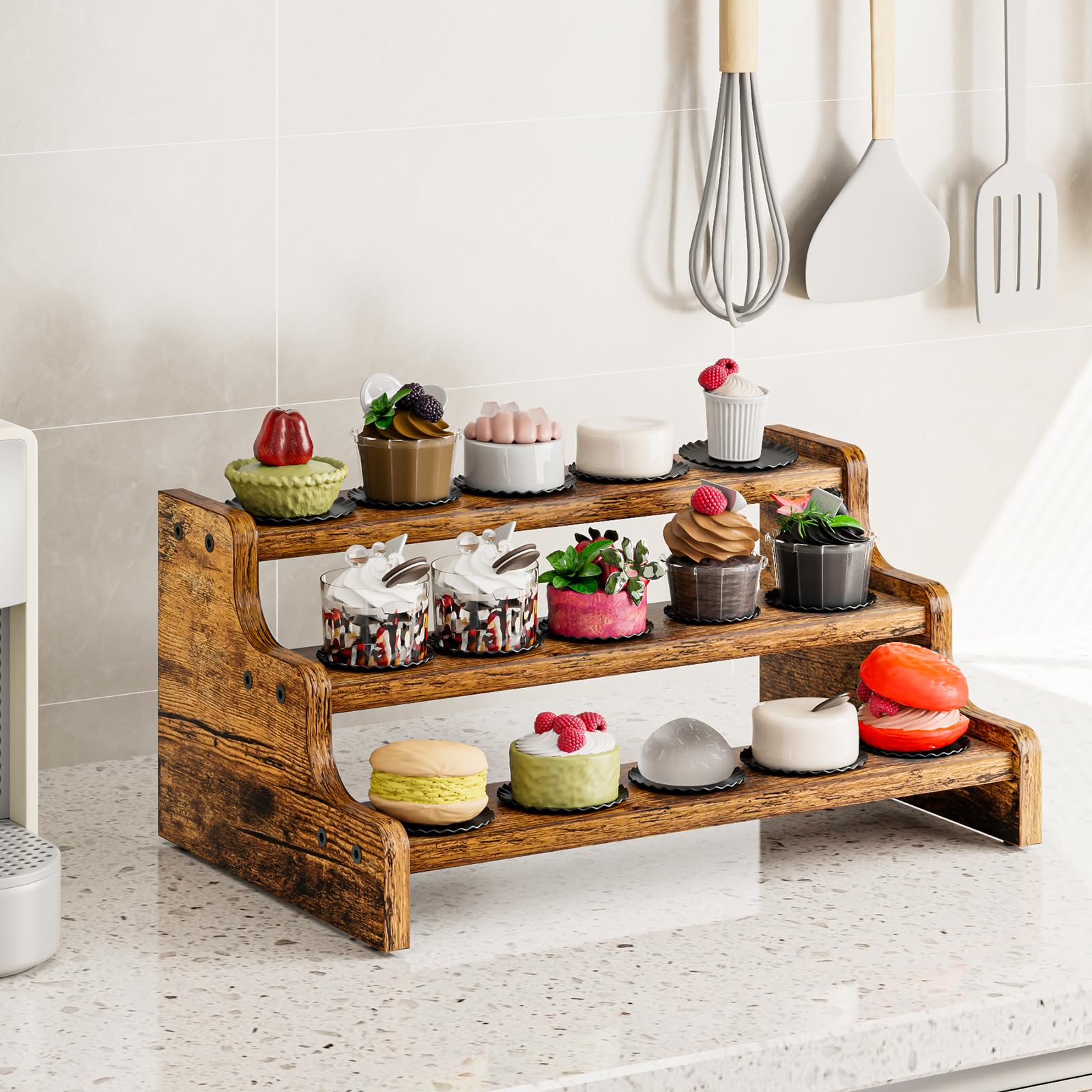 KLM spice rack on countertop keeps jars accessible during cooking