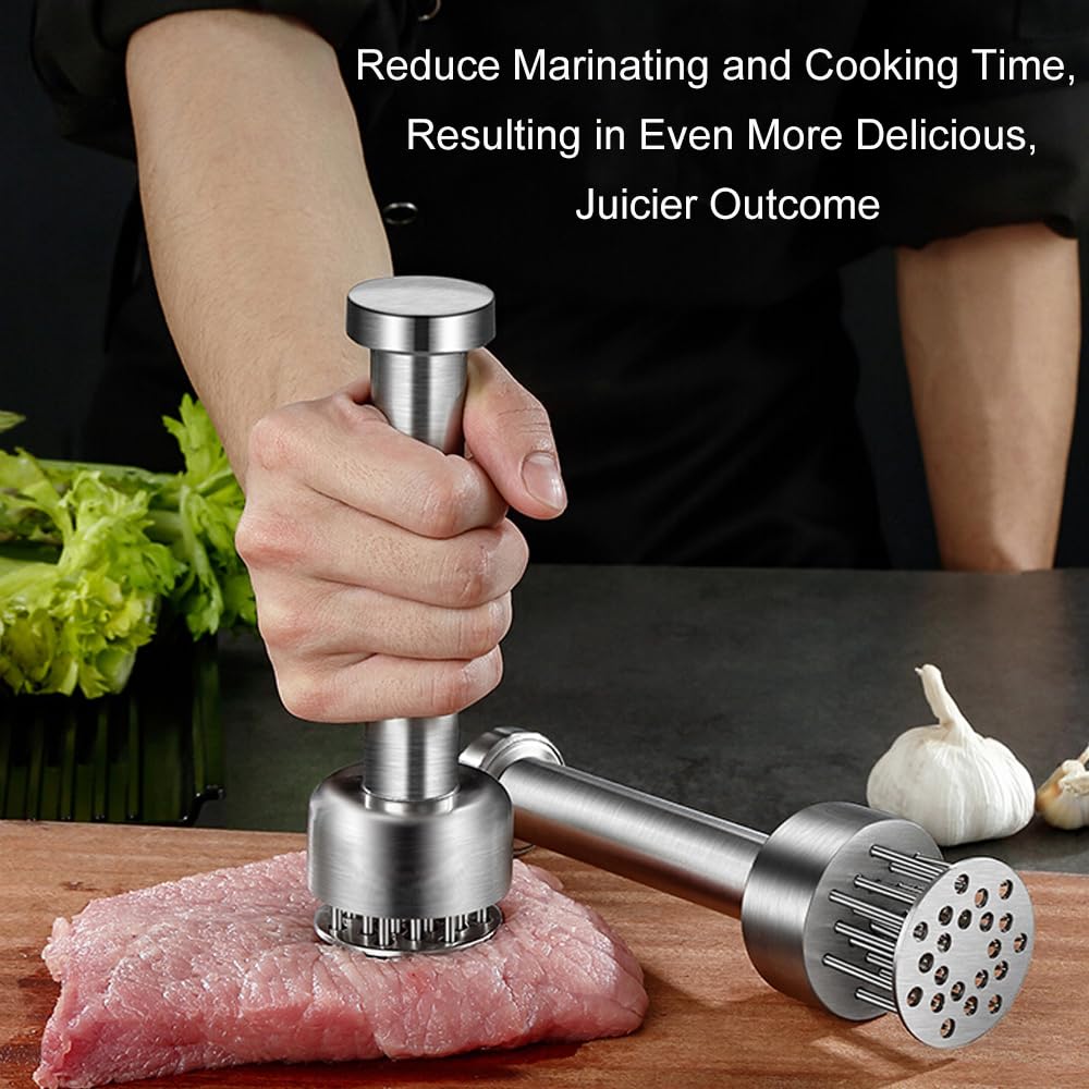 Sturdy stainless steel grip on the Kloahmo tenderizer for comfortable handling