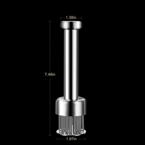 Sharp needles on the Kloahmo tenderizer penetrate fibers for even tenderness