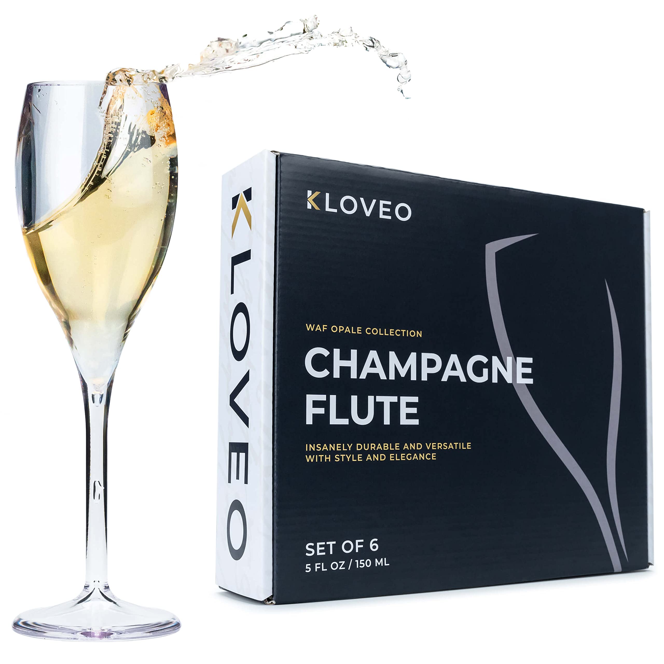KLOVEO champagne flutes set of 6 offering virtually unbreakable durability for parties