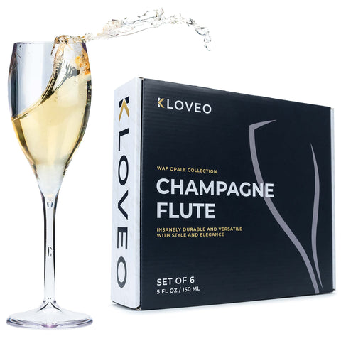 KLOVEO champagne flutes set of 6 offering virtually unbreakable durability for parties