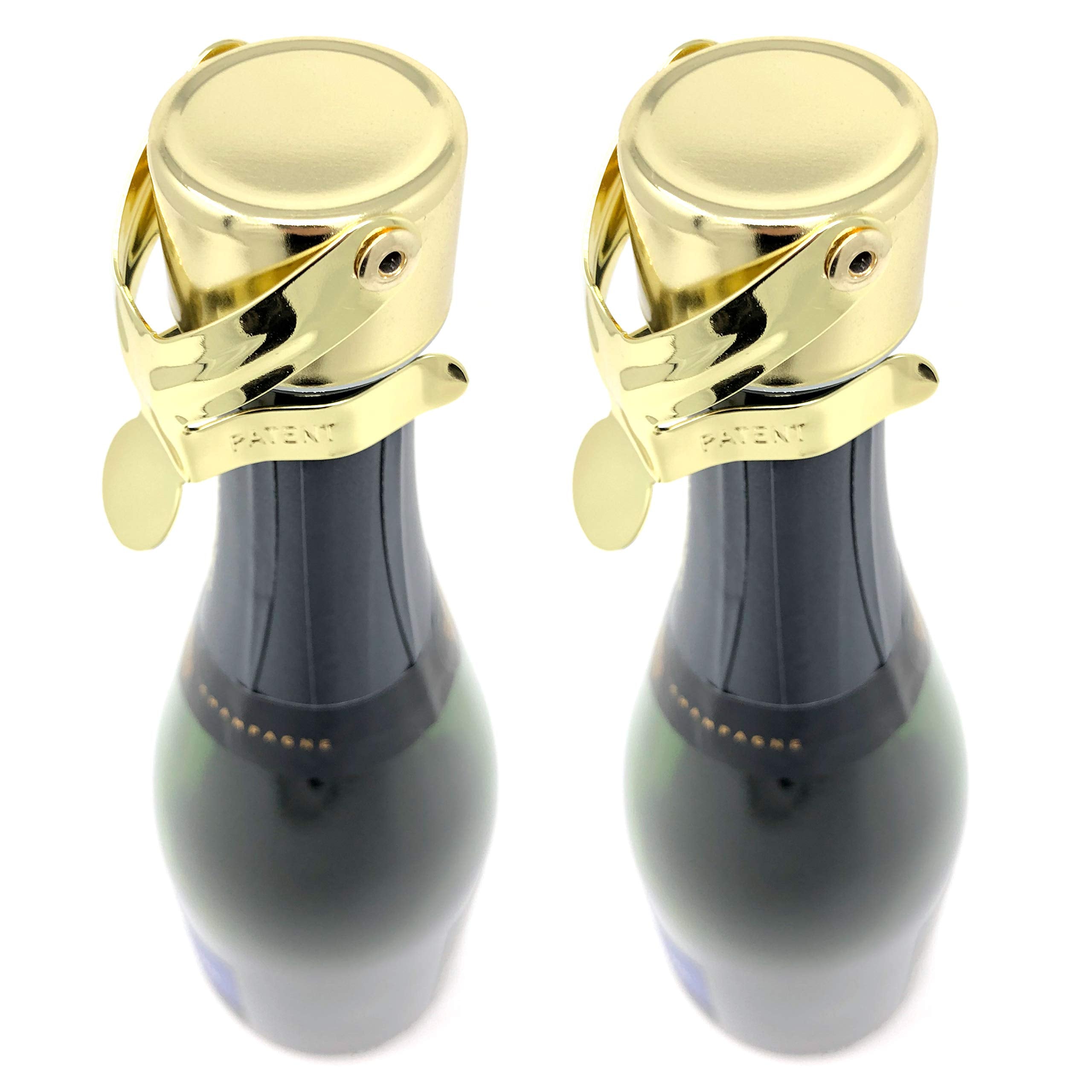 KLOVEO Champagne stopper gold 2-pack seen from front view ready to preserve fizz.