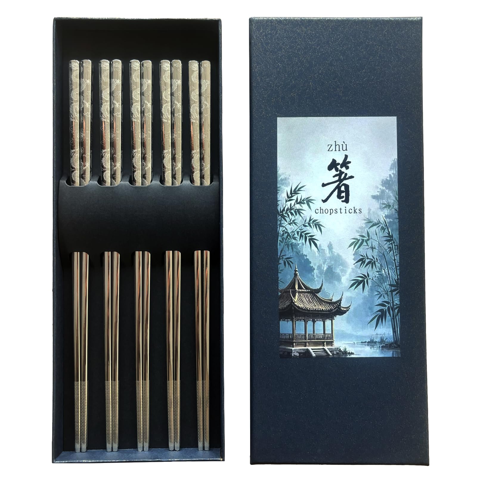 Kloveright dragon-engraved 9.5-inch chopsticks reveal durable steel and cultural flair.