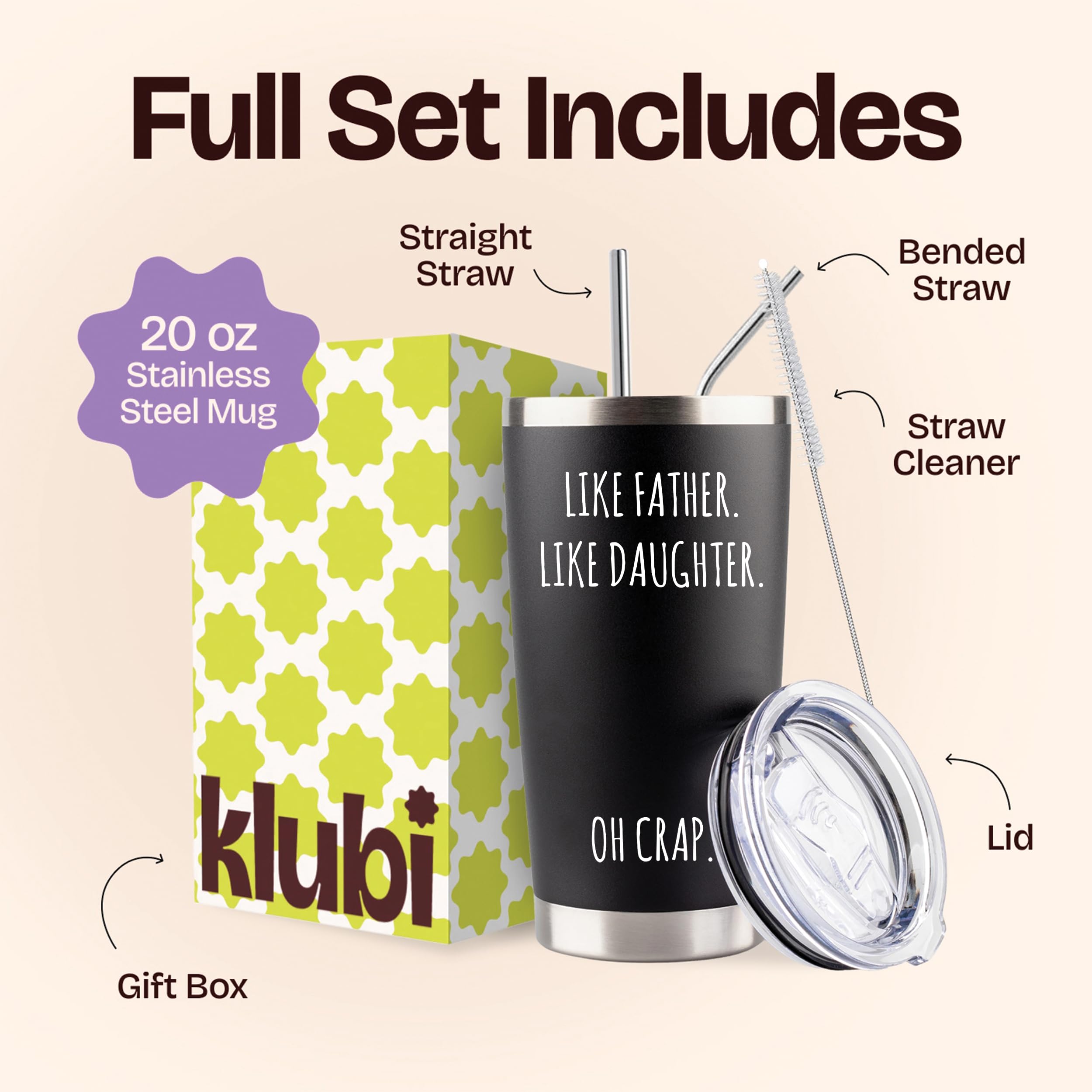 KLUBI dad tumbler double-wall insulation keeps drinks at the right temperature.