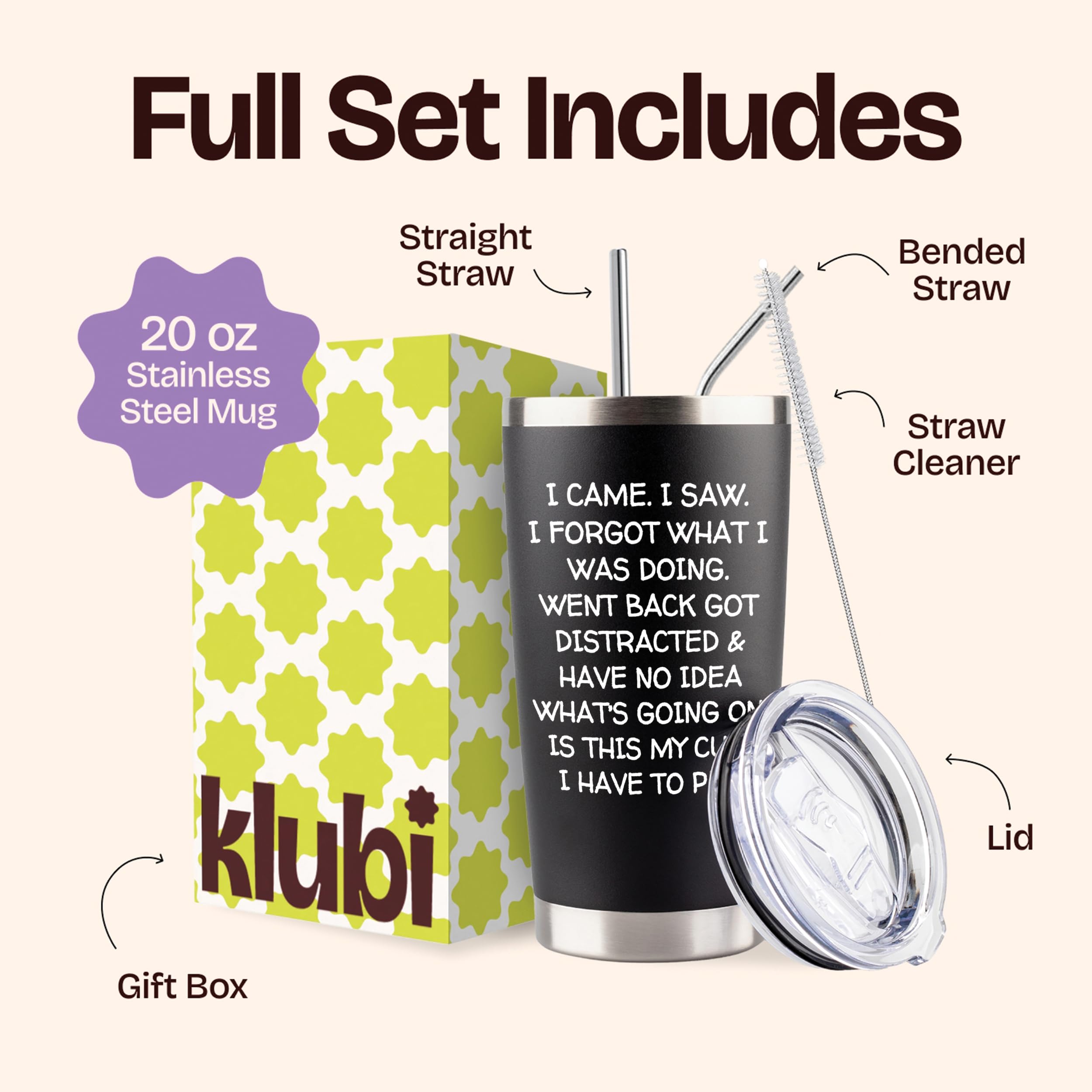 KLUBI funny senior gift tumbler with gag design for retirement jokes.