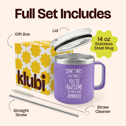 KLUBI stainless steel tumbler showing leak-free lid for mess-free sipping