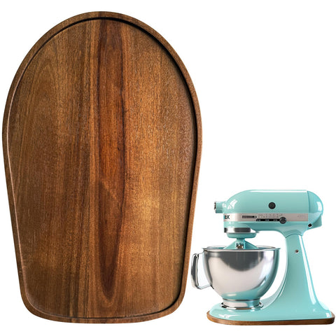 Klxuyuo acacia wood mixer slider mat front view showing smooth glide under KitchenAid