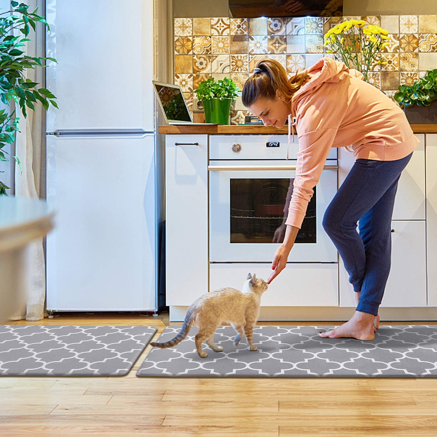 KMAT grey durable material blends with kitchen design while resisting wear.
