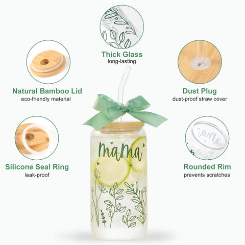KMCCUMBER Bow Mama glass cup used daily at home, office, and on the go.