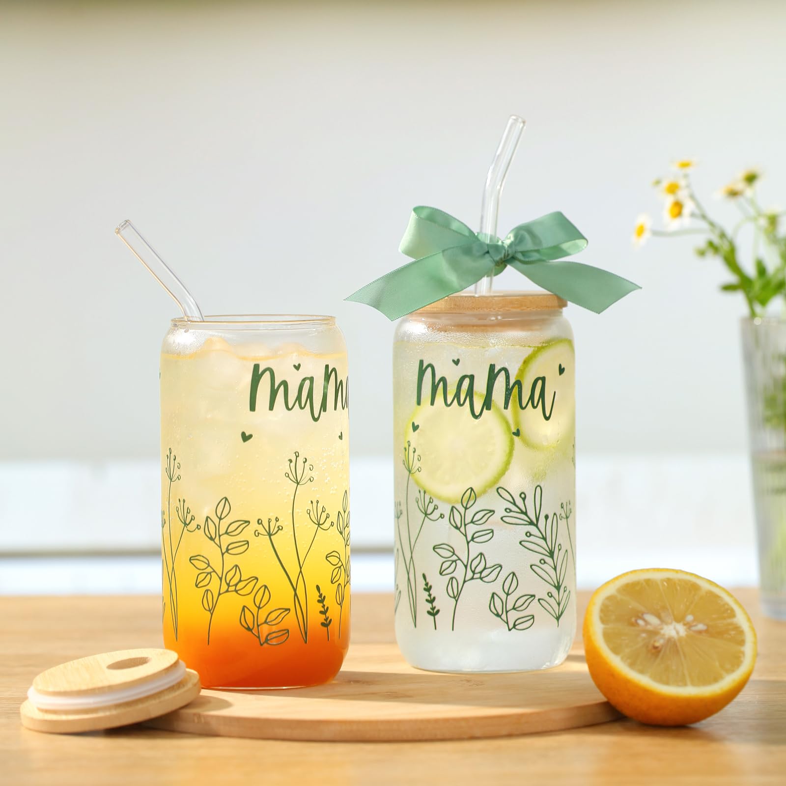 KMCCUMBER Bow Mama glass cup ideal for coffee, tea, or smoothies hot or cold.