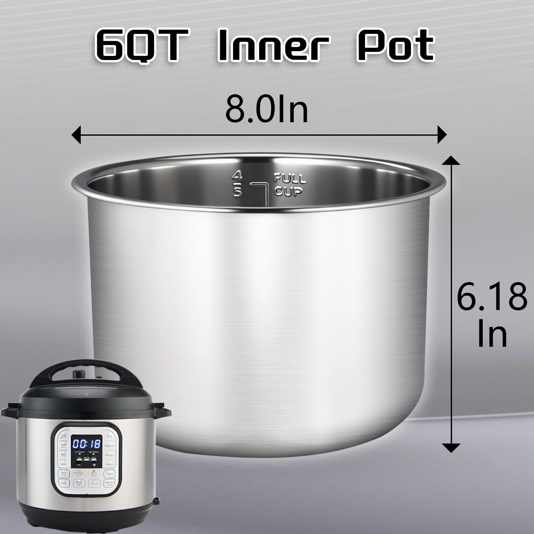 KMHGD 6 Qt inner pot 304 stainless is durable and food-safe for everyday cooking.