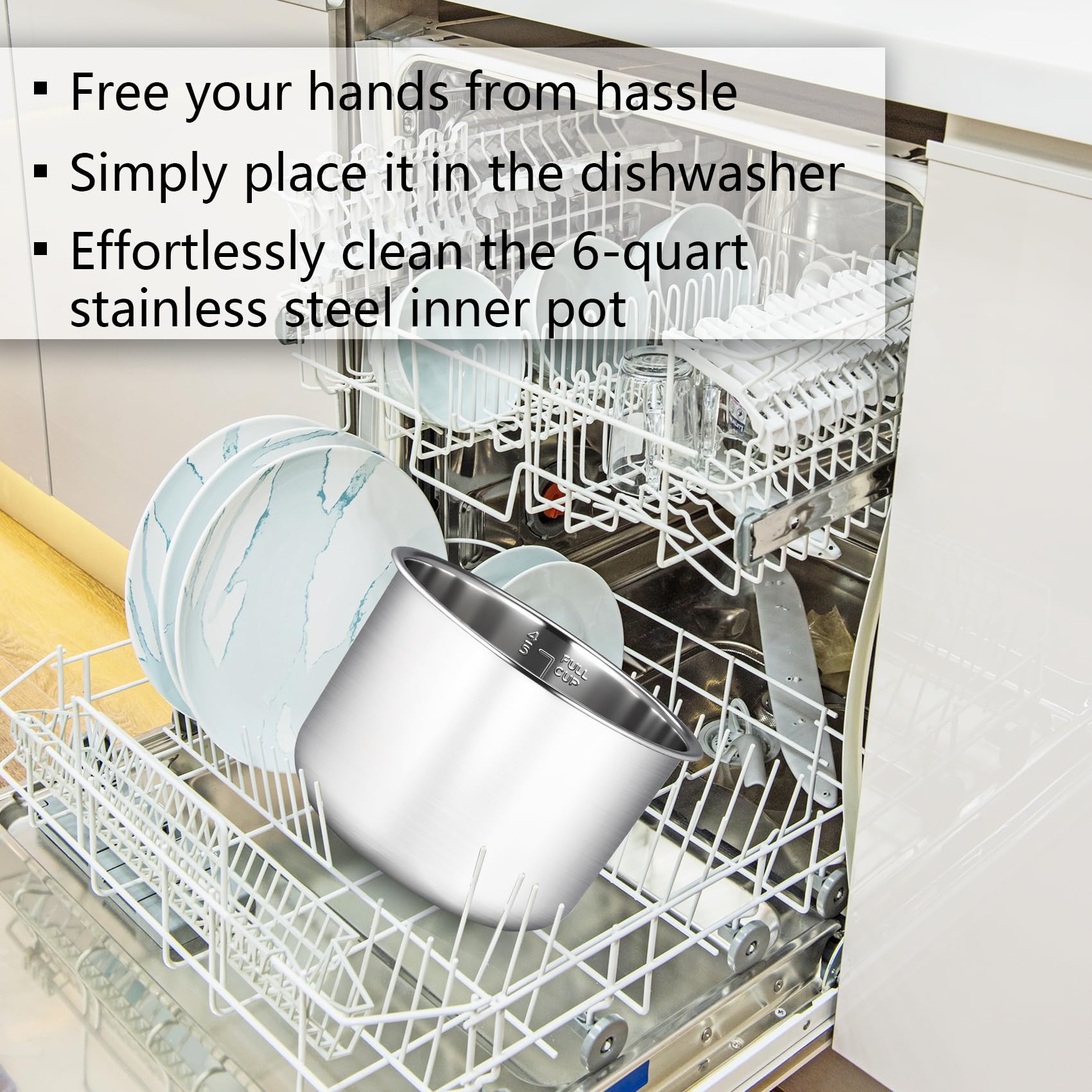 KMHGD 6 Qt inner pot dishwasher-safe makes cleanup quick and easy.