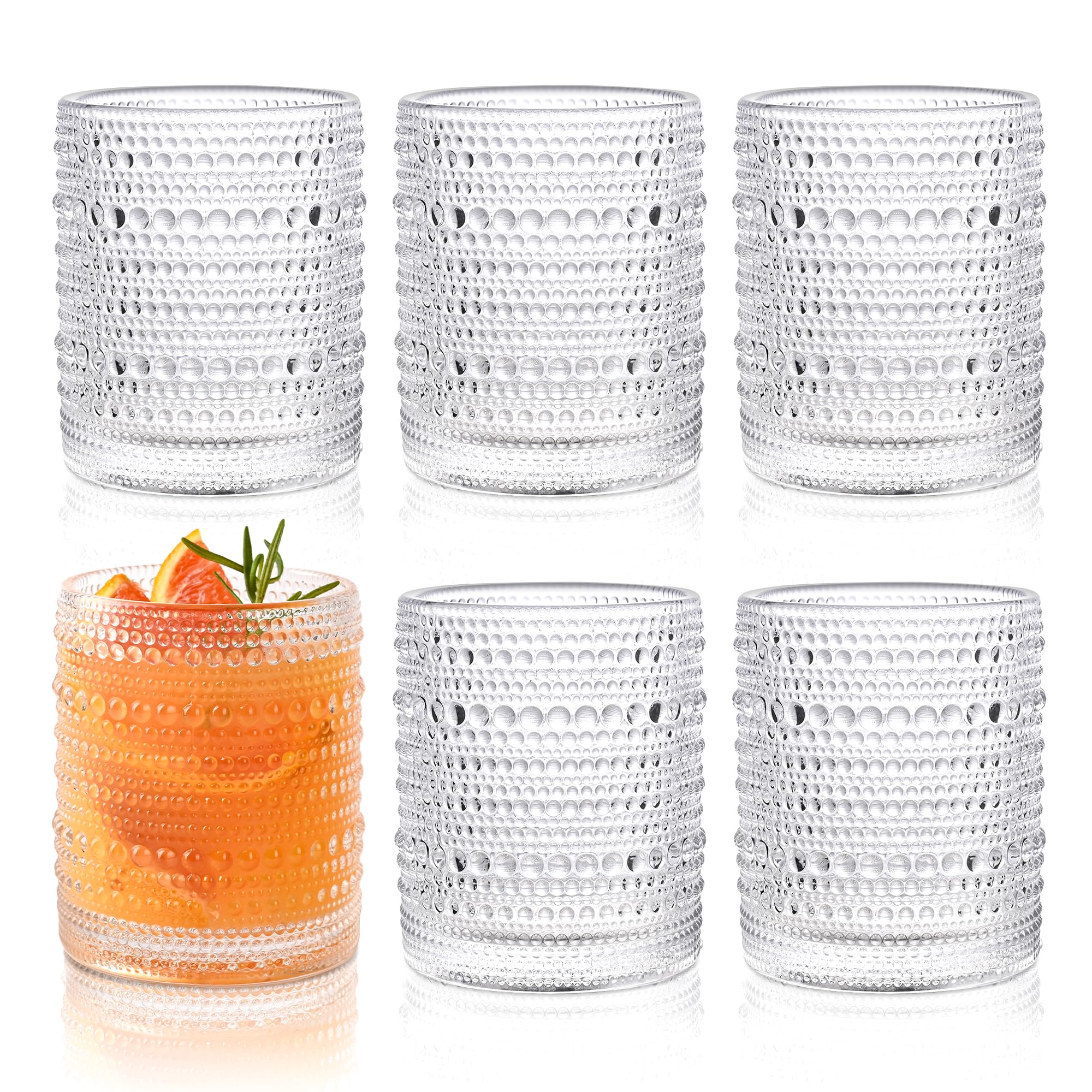 KMIGRUAN Hobnail glasses set 6 for water or cocktails, classic style and practical size