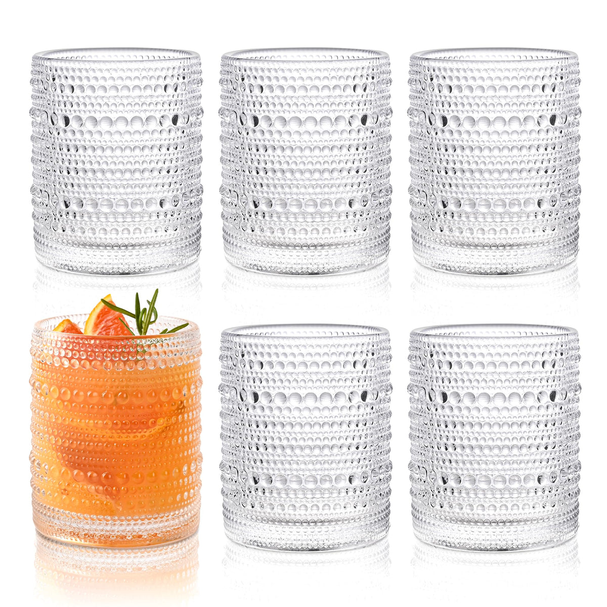 KMIGRUAN Hobnail glasses set 6 for water or cocktails, classic style and practical size