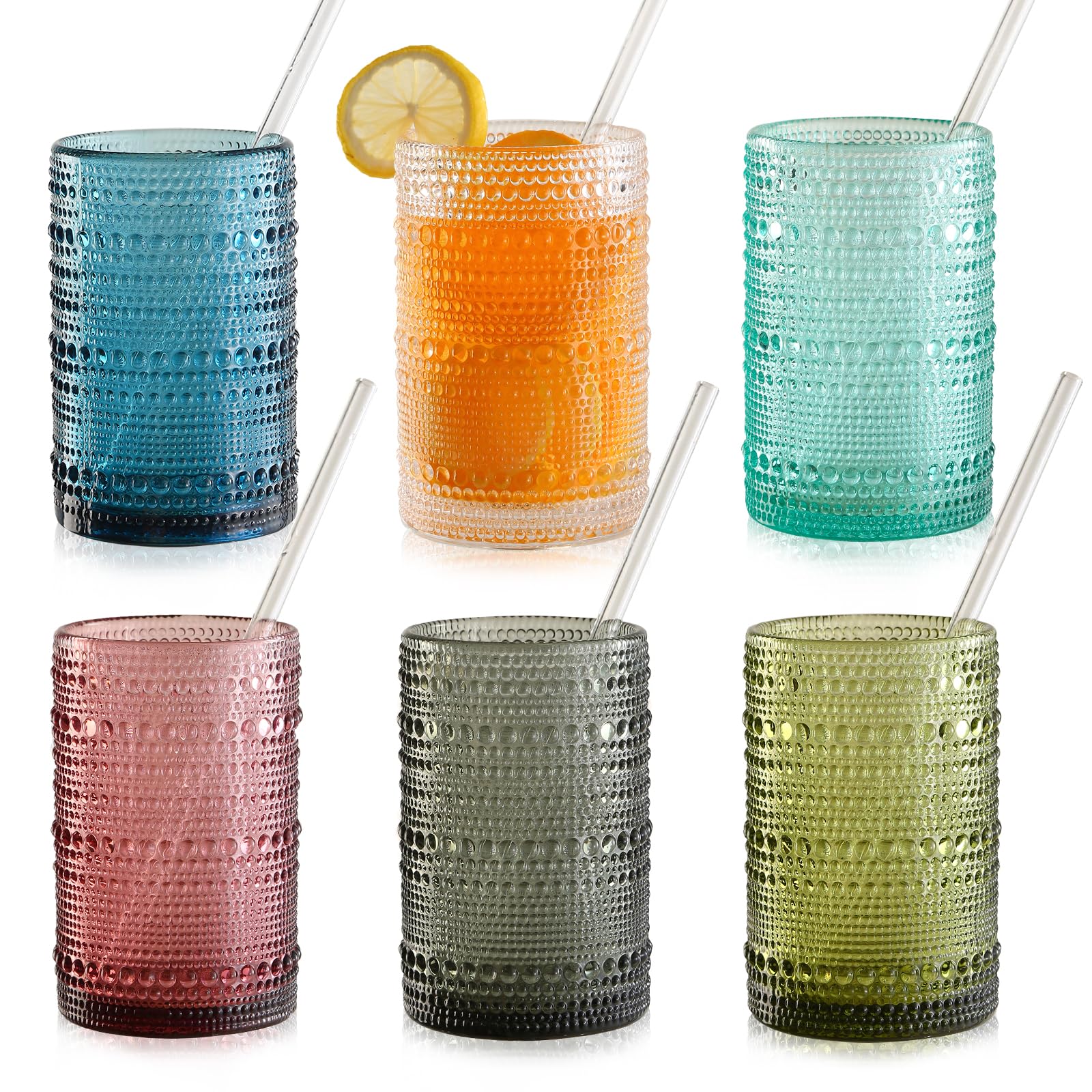 KMIGRUAN hobnail blue glass with embossed grip, perfect for refreshing cocktails.