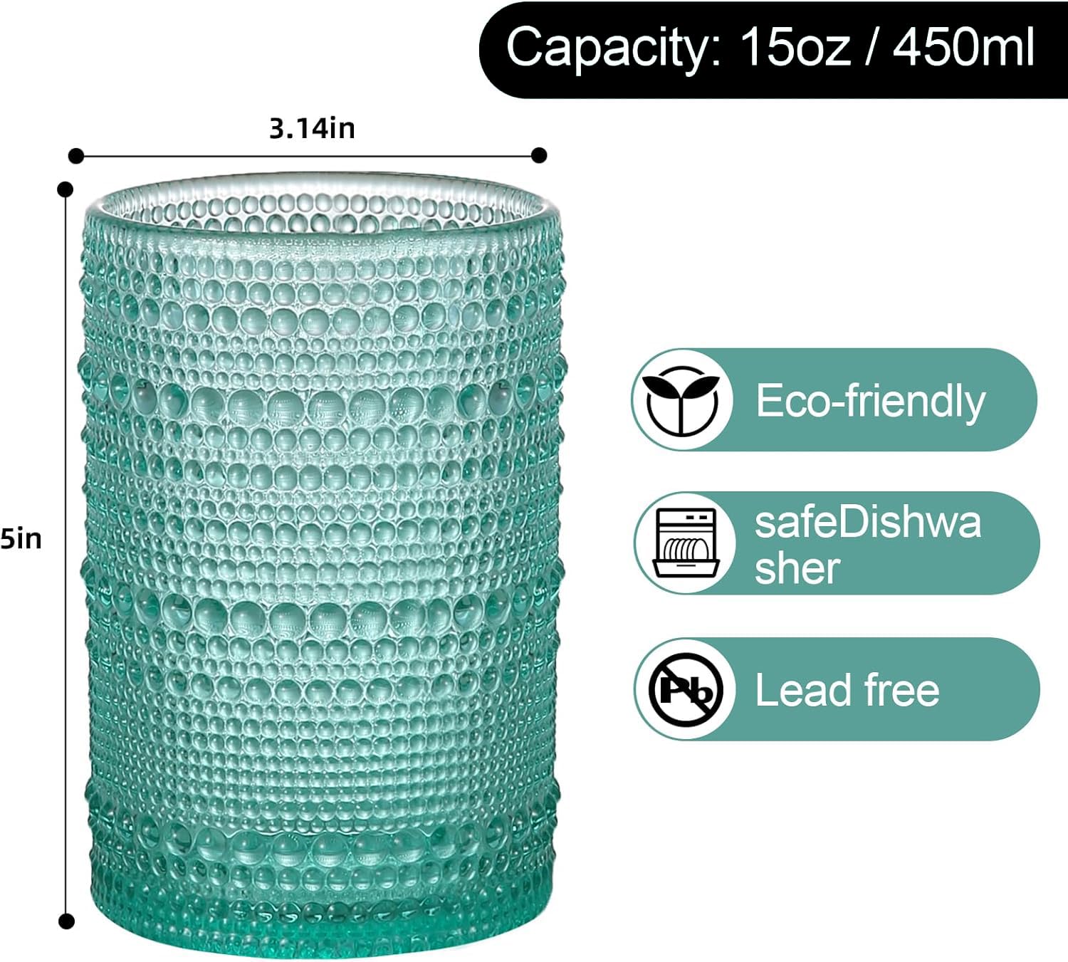 KMIGRUAN green hobnail glass, colorful beaded detail, ideal for family gatherings.