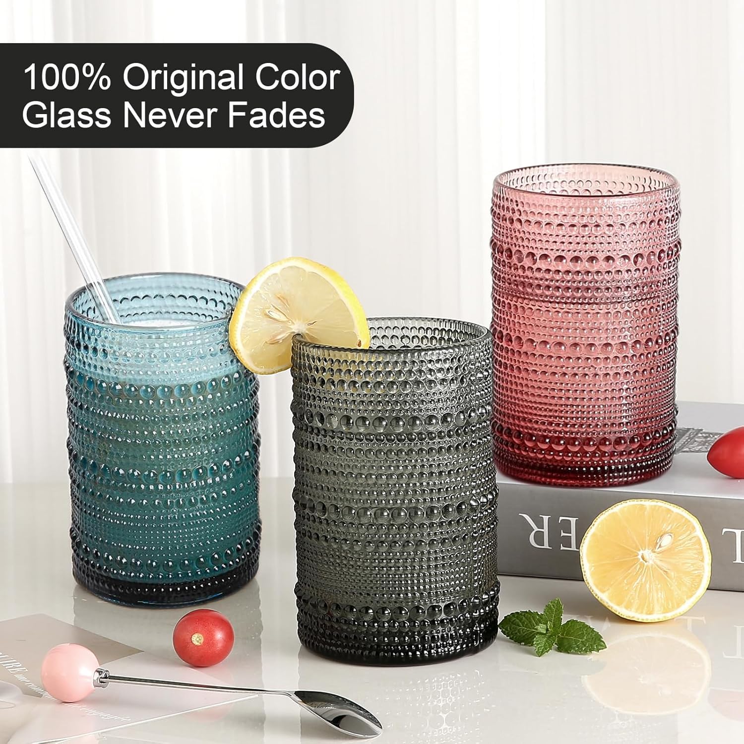 KMIGRUAN grey hobnail glass with tactile pattern, suitable for juice and water.