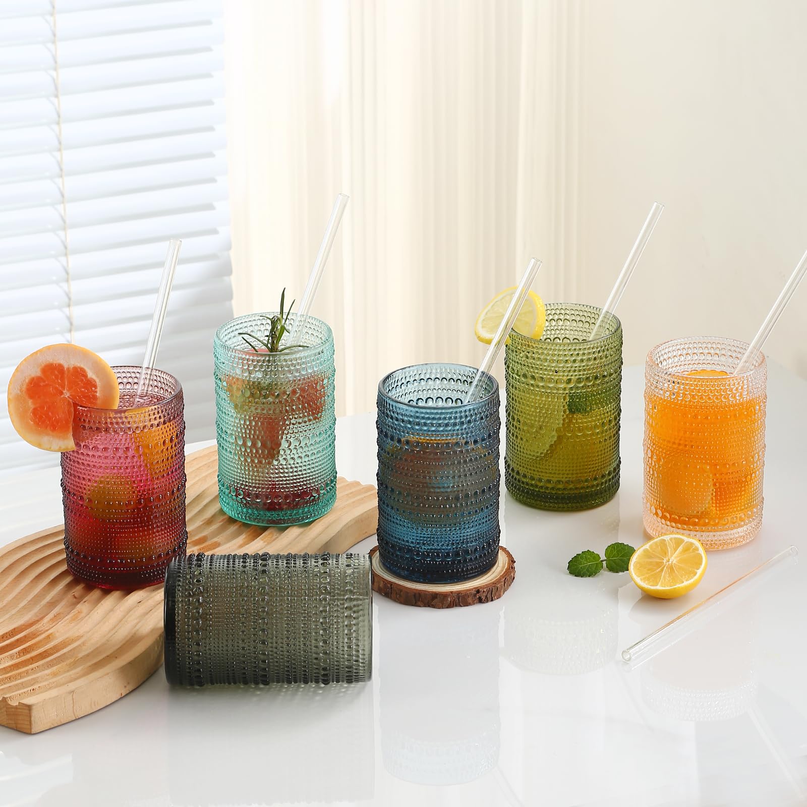 KMIGRUAN lake blue hobnail glass, durable and dishwasher-safe.