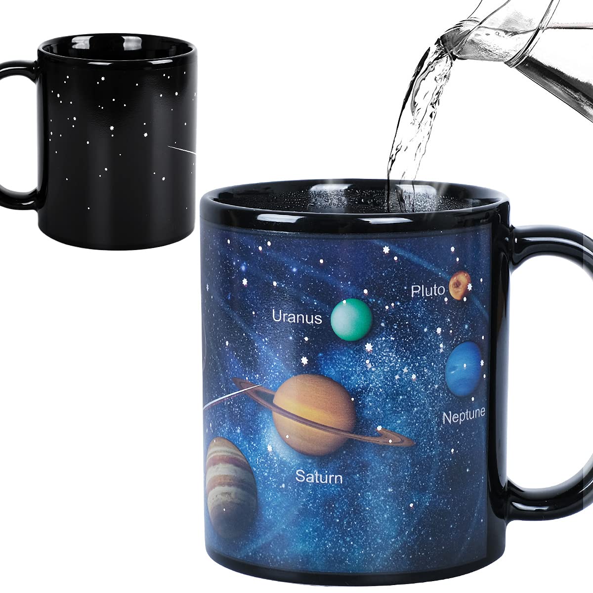 Kmiles heat-changing solar system mug shows color change when hot liquid is poured.