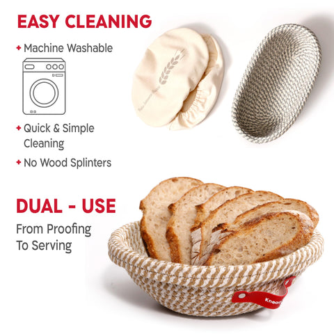 KneadAce oval cotton rope banneton basket enhances dough proofing.