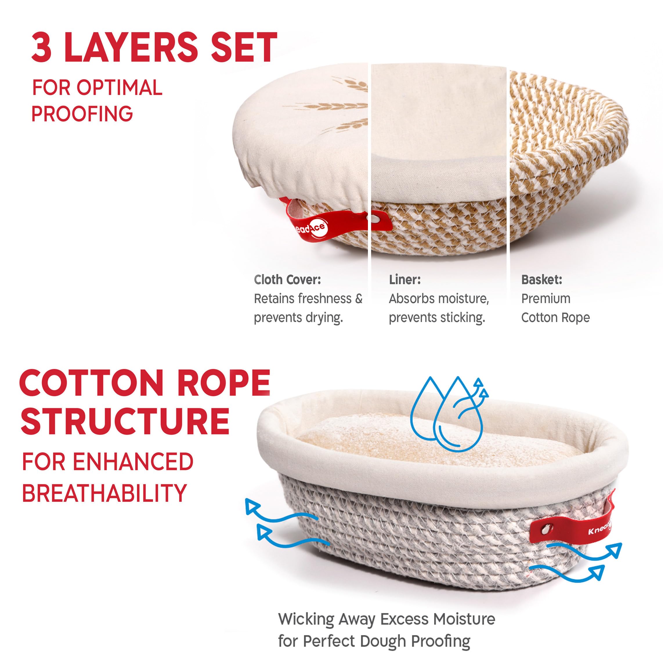 KneadAce Banneton round cotton rope basket for artisan proofing shapes.