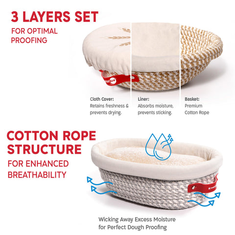 KneadAce Banneton round cotton rope basket for artisan proofing shapes.