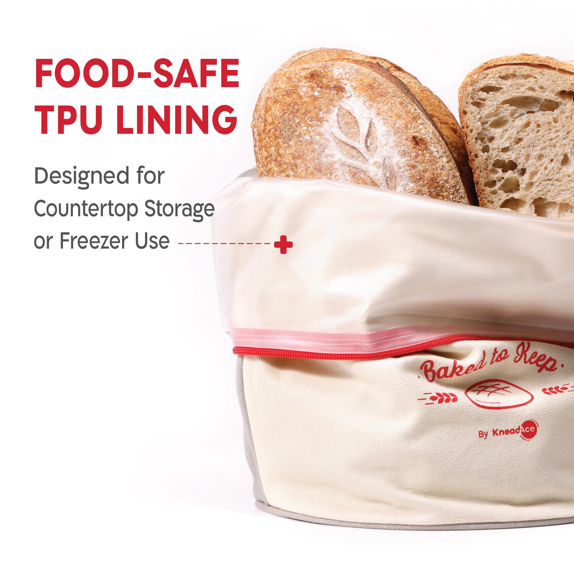 KNEADACE bread bag freezer storage protects bread from freezer burn