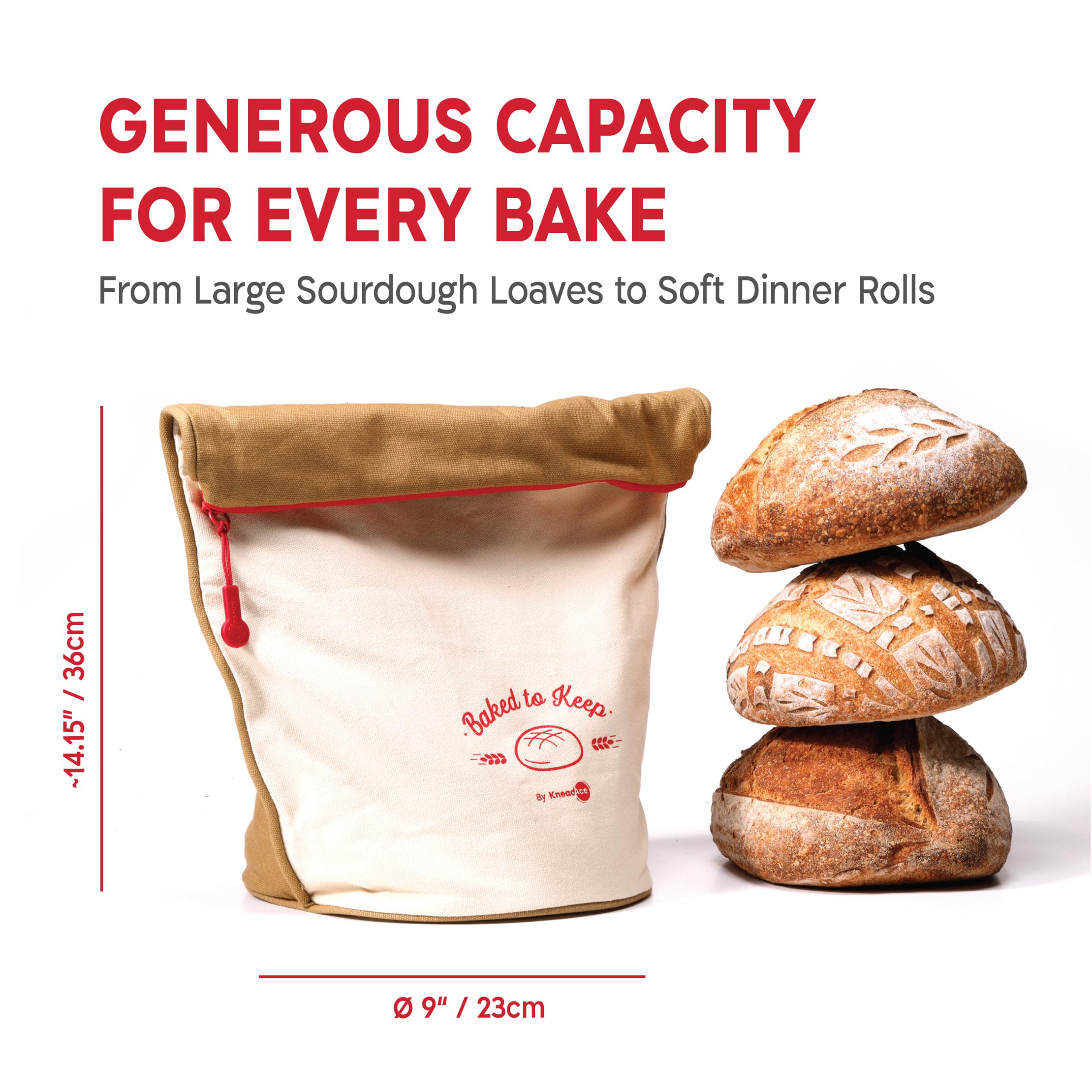 KNEADACE bread bag with food-safe TPU lining protects moisture and odors