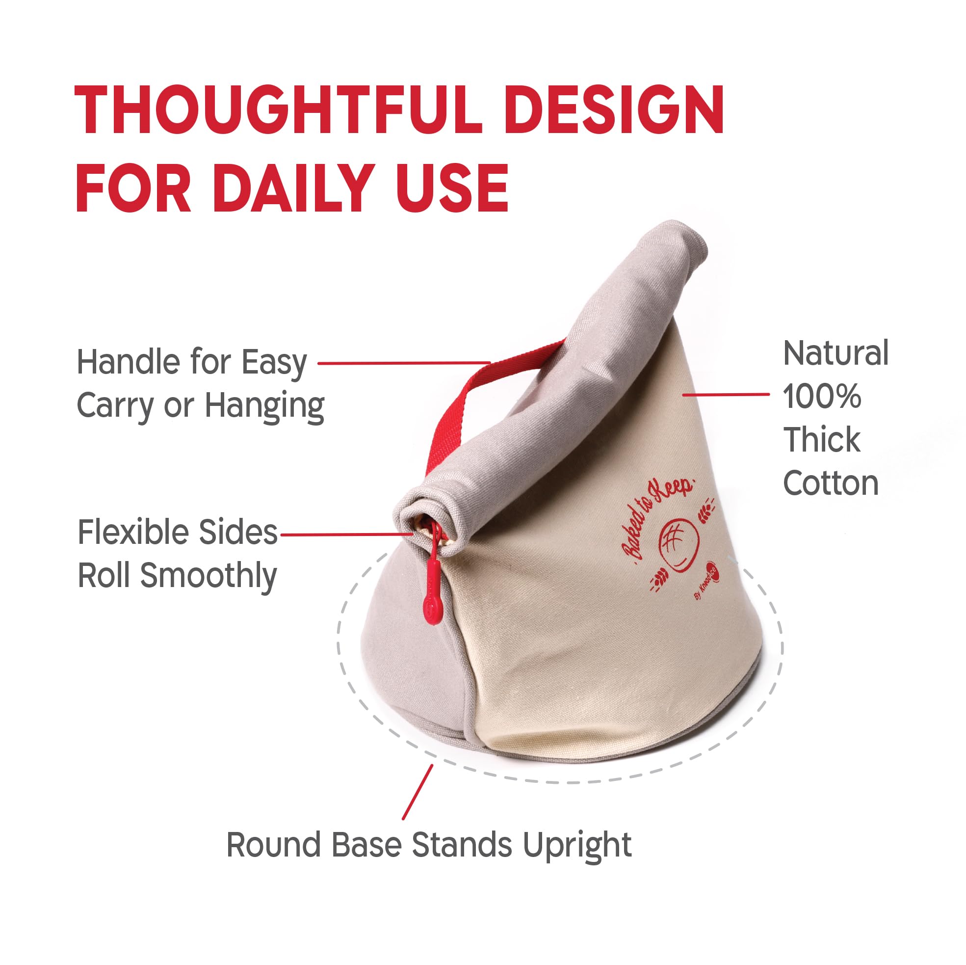 KNEADACE bread bag internal zipper seal for extra freshness