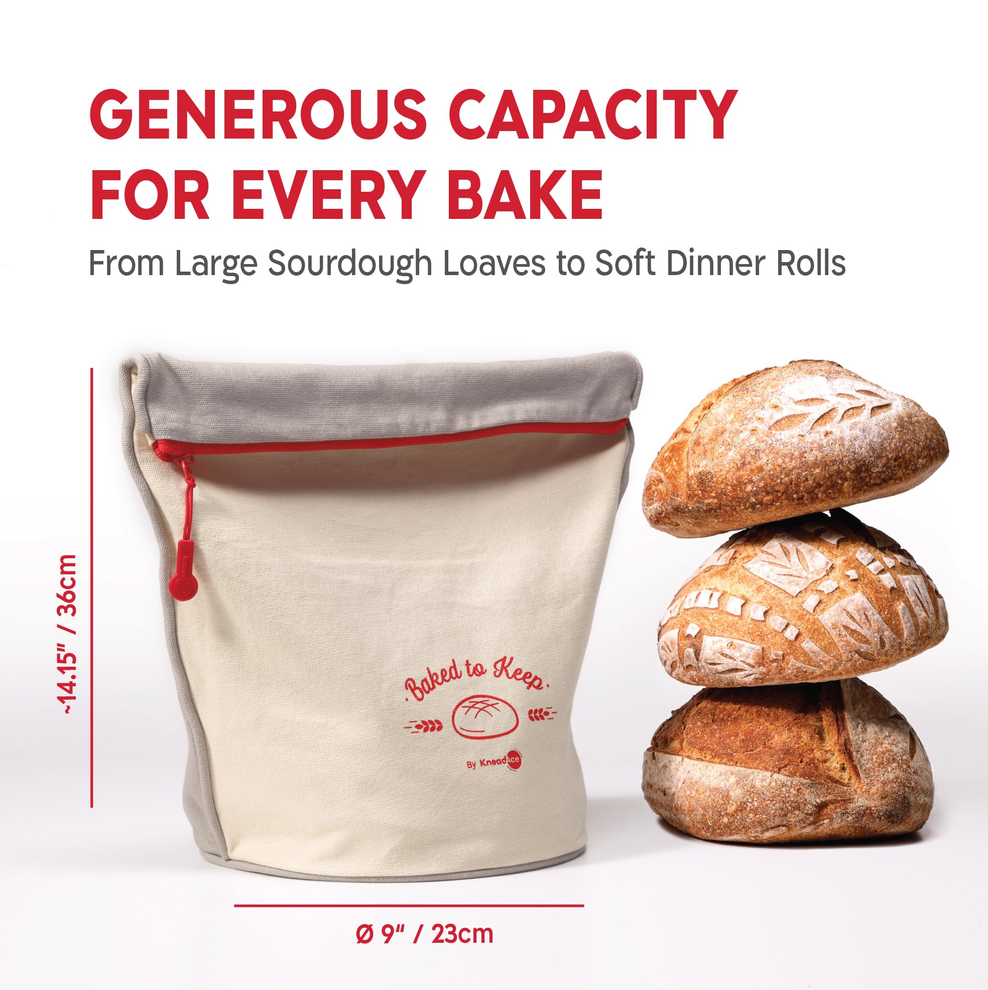 KNEADACE zipper closure adds extra seal to keep loaves fresh.