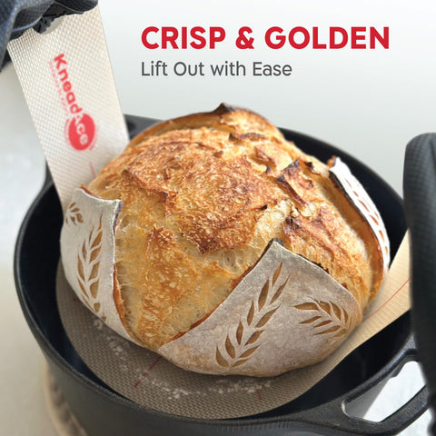 KneadAce bread-lifter-450f-heat-resistant keeps hot loaves secure during transfer.