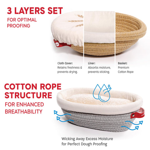 KneadAce oval banneton basket helps even dough rise and patterns.