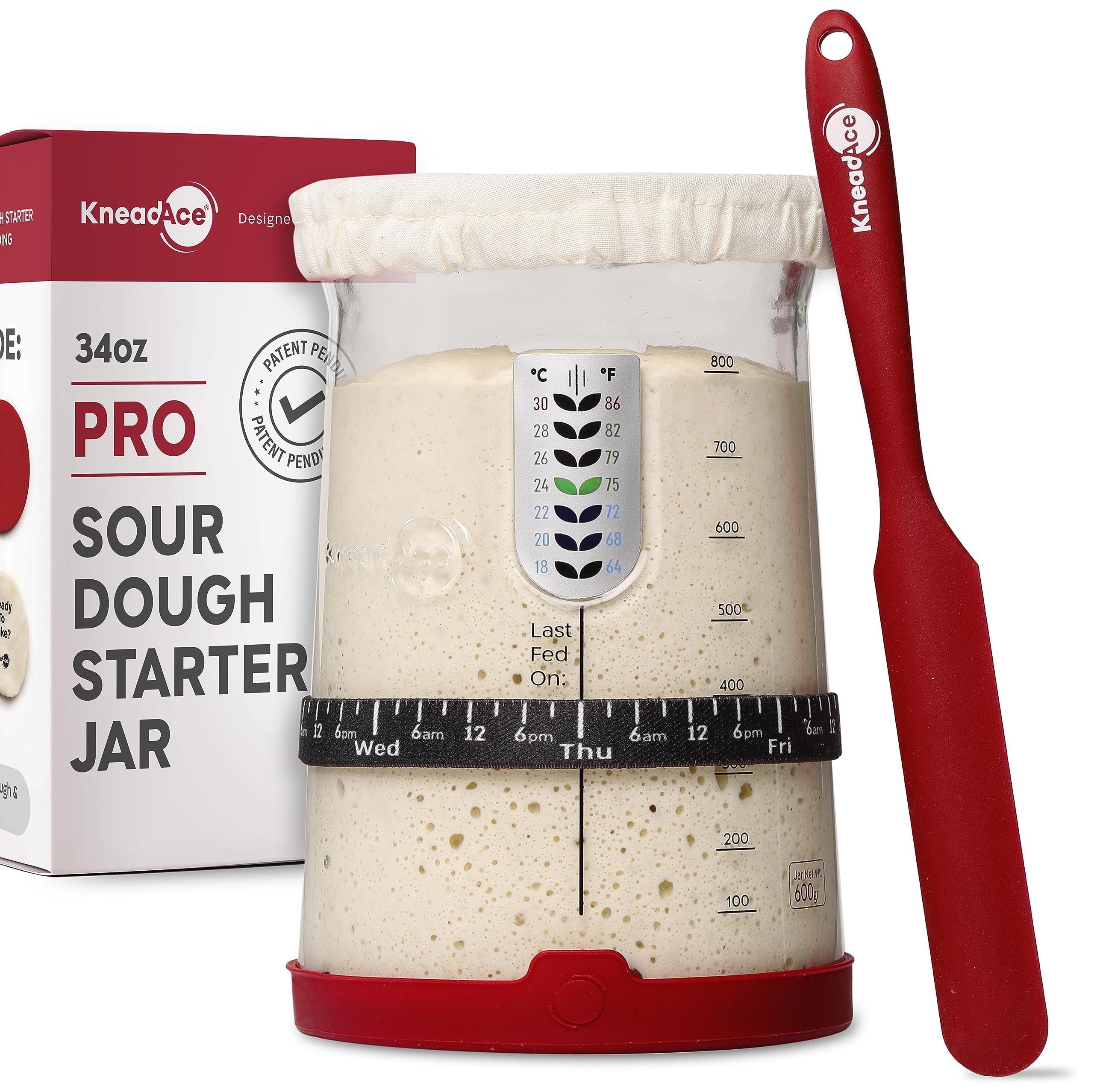 KNEADACE Pro starter jar front view emphasizing easy handling and large capacity.