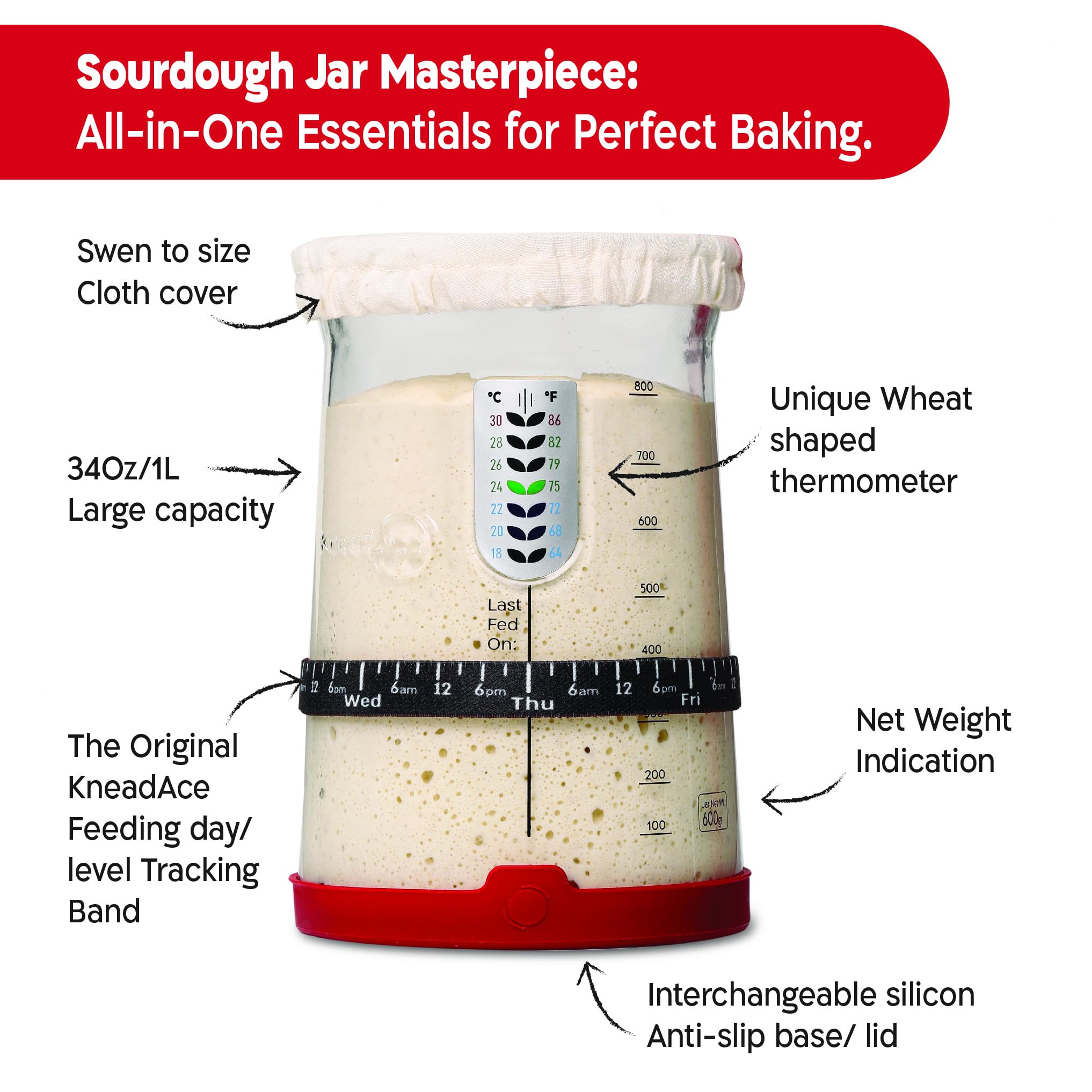 KNEADACE Pro jar with funnel opening for effortless feeding.