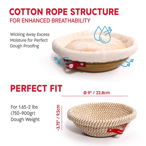 KNEADACE round banneton proofing basket 2 for even fermentation and rise.