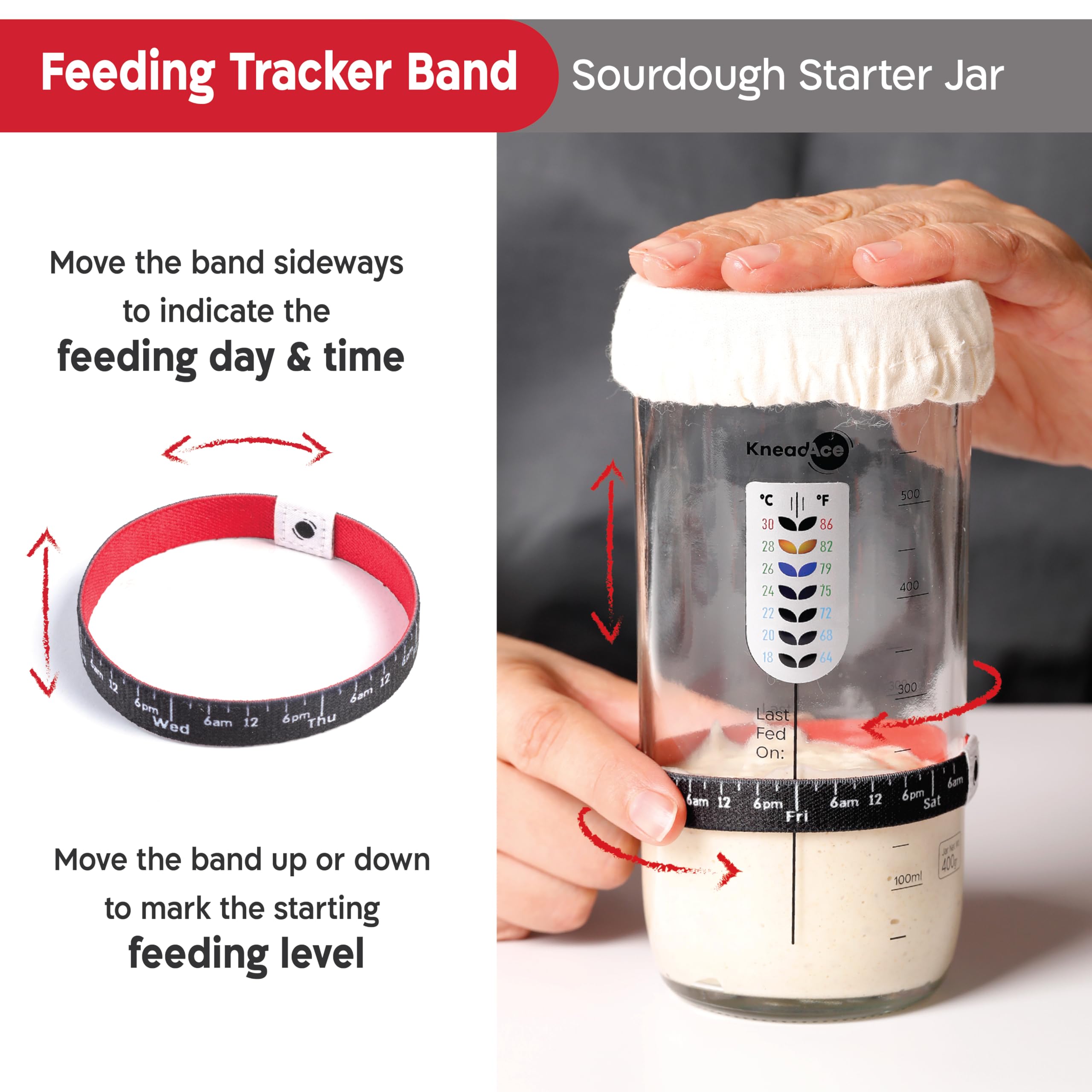 KneadAce date-band showing last feeding day for precise maintenance.