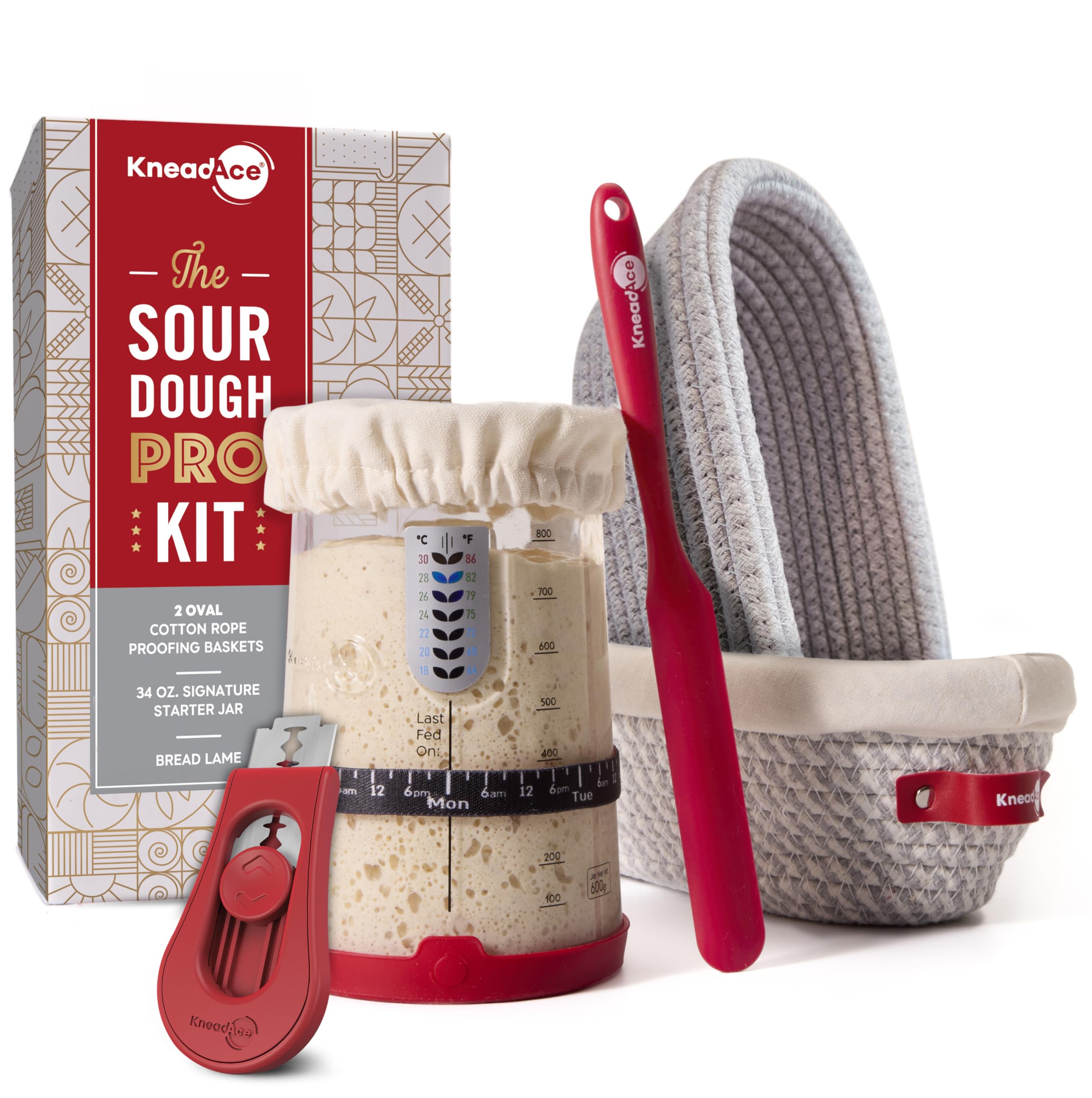KneadAce Sourdough Starter Jar enables easy maintenance and feeding-day tracking.
